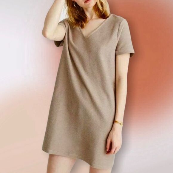 MADEWELL V Neck Tan Classic Ribbed Dress‎ Size S - Picture 1 of 9